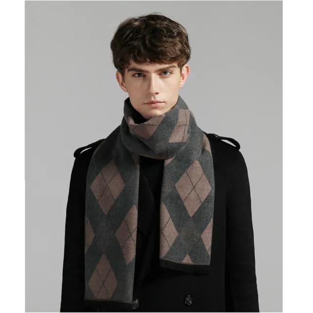 【Jun Jun】秋冬細緻保暖圍巾(灰棕菱形格#8)