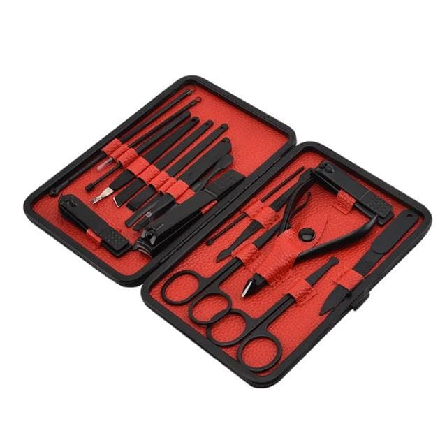 【PUSH!】居家生活用品美甲工具指甲鉗指甲刀修甲護理18件套裝(指甲剪B33黑色)