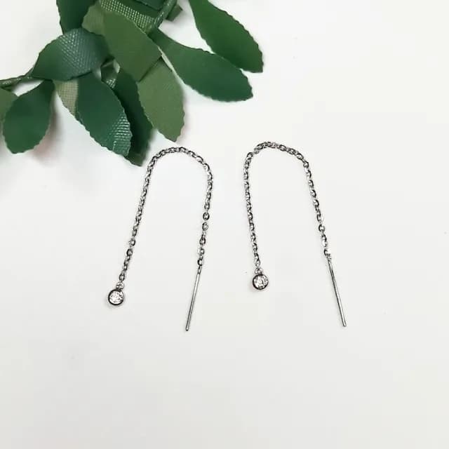 【Eli Jewelry】義大利進口14K金 知性輕珠寶單鑽14K白金垂墜黃金耳環 耳鍊(附精美禮盒 金飾保證卡)