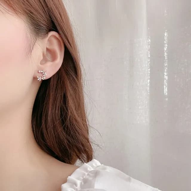 【Emi 艾迷】韓系粉紫仙氣花圈鋯石925銀針耳環
