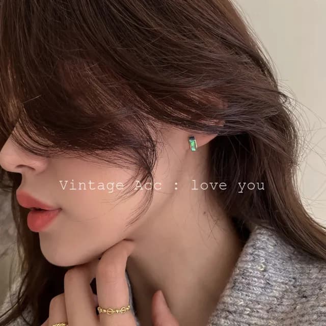 【HaNA 梨花】韓國復古貝石流光溢彩．方塊耳扣耳環(針式 耳環 耳飾 耳圈 耳釘)