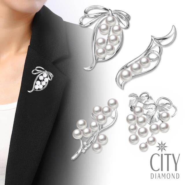 【City Diamond 引雅】925純銀天然珍珠胸針多款選均一價(送給婆婆.媽媽母親節禮物)