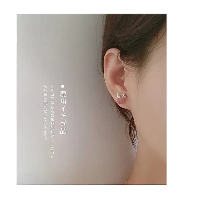 【HaNA 梨花】韓國極簡．俏皮可愛小鹿角耳環紅色草莓晶耳環(針式 耳環 耳飾 耳圈 耳釘)