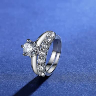 【米蘭精品】現貨+預購 莫桑鑽戒指925純銀兩件套(1克拉D色8心8箭聖誕節情人節生日交換禮物女飾品73yk2)
