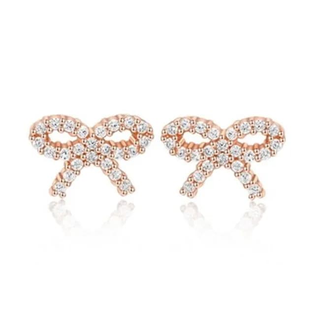 【米蘭精品】現貨+預購 925純銀玫瑰金耳環(鑲鑽優雅蝴蝶結造型情人節生日聖誕節交換禮物女飾品73dy89)