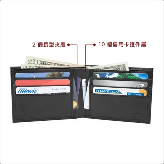 【Travelon】RFID真皮雙鈔票層短夾 黑  / 中夾錢包 短夾錢包 皮包 零錢包 男包