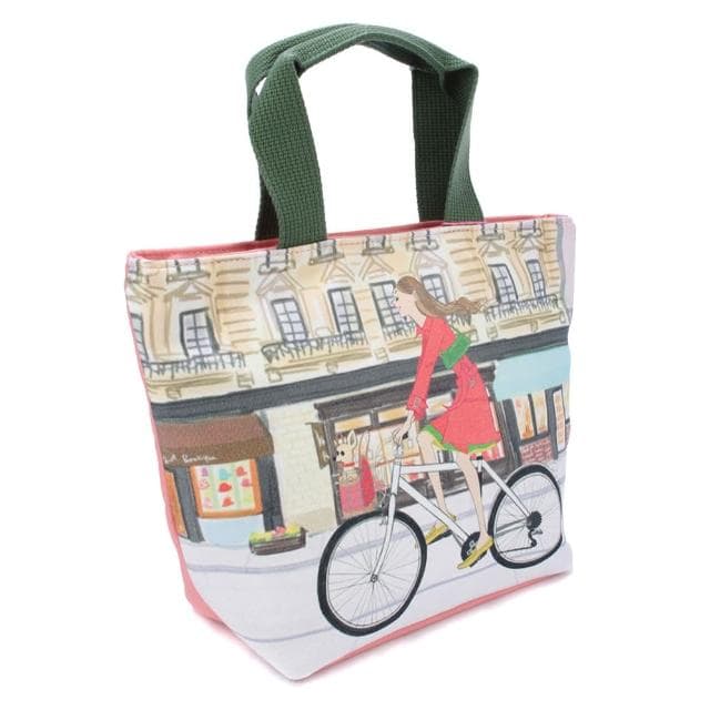 【Reiko Aoki】母親節禮物 青木禮子Girlbike插畫彩繪磁釦手提托特包(小型/粉色)
