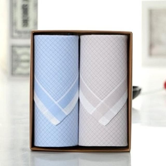 【米蘭精品】現貨+預購 手帕禮盒純棉方巾兩件套(簡約格紋商務時尚情人節生日聖誕節交換禮物男配件3款73gd3)