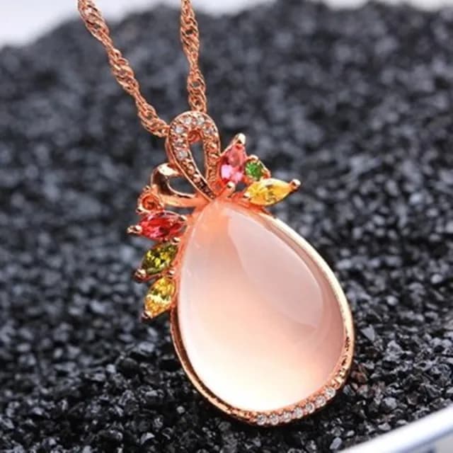 【米蘭精品】現貨+預購 玫瑰金項鍊芙蓉石鑲鑽吊墜(時尚精緻經典水滴情人節生日聖誕節交換禮物女飾品73fk5)