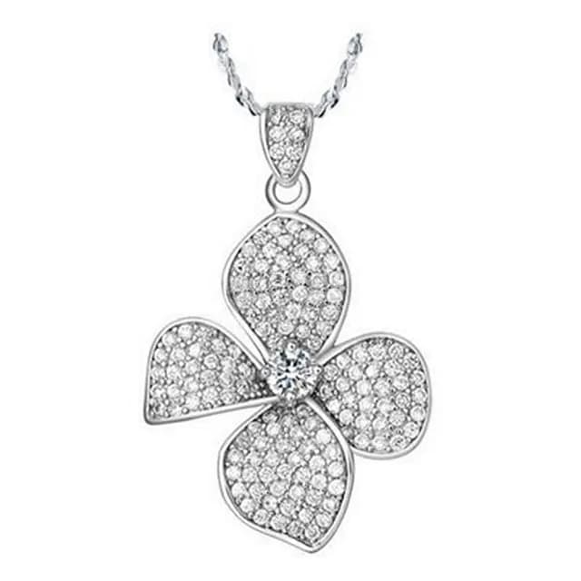 【米蘭精品】現貨+預購 鍍白金項鍊鑲鑽吊墜(優美四葉草情人節生日聖誕節交換禮物女飾品73cy2)