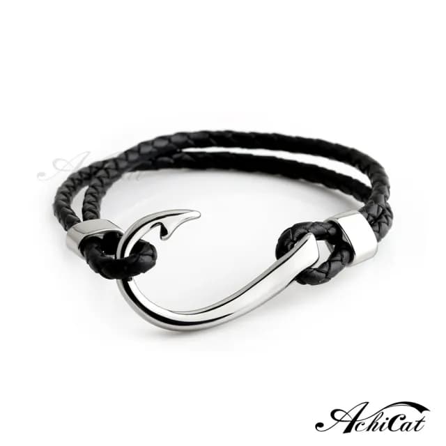 【AchiCat】編織皮手鍊．圓勾造型．中性(送男生．白色情人節禮物)