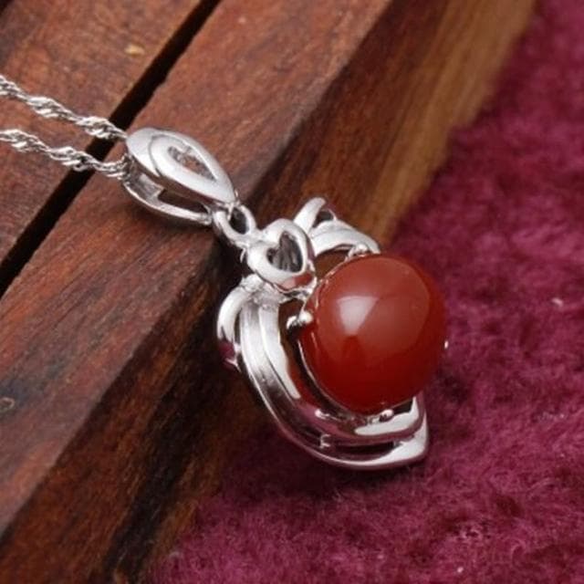 【米蘭精品】現貨+預購 925純銀項鍊紅瑪瑙吊墜(高貴大方愛心設計情人節生日聖誕節交換禮物女飾品73de57)