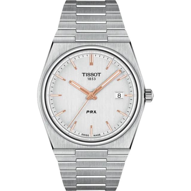 【TISSOT 天梭 官方授權】PRX 系列 70年代復刻石英錶-銀/40mm 禮物 送禮 推薦(T1374101103100)