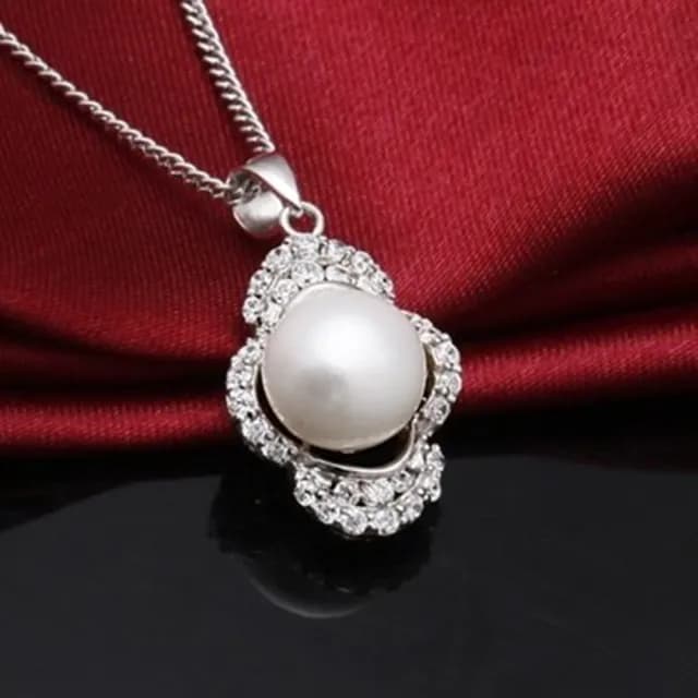 【米蘭精品】現貨+預購 925純銀項鍊珍珠吊墜(精美鑲鑽花朵造型情人節生日聖誕節交換禮物女飾品73dh22)