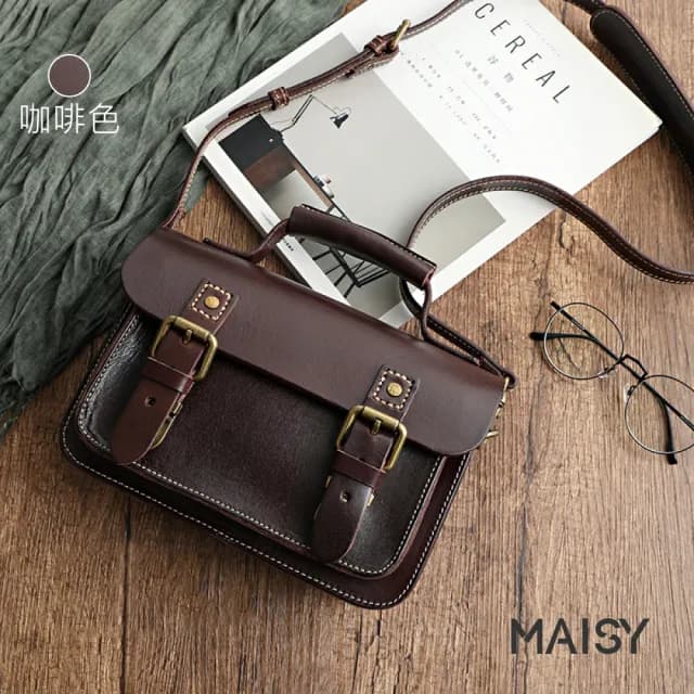 【MAISY】情人節禮物 復古手工植揉皮手提劍橋包(現+預  棕色 / 綠色 / 紅色 / 咖啡色 / 黑色)