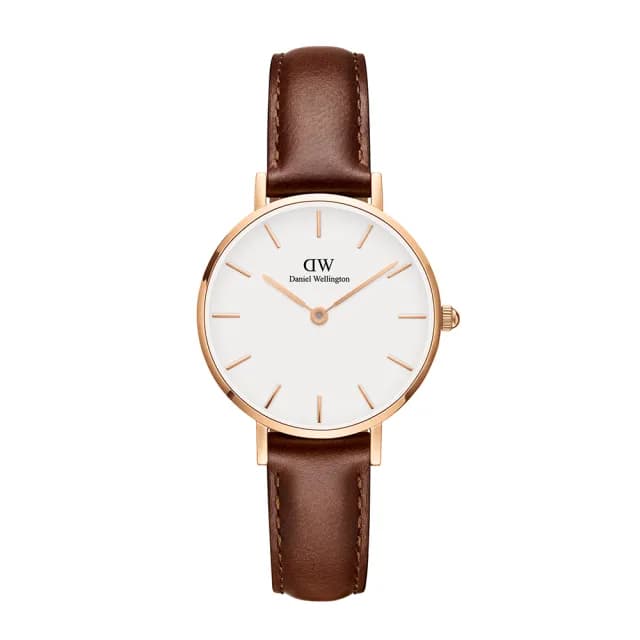 【Daniel Wellington】DW 手錶  Petite St Mawes 28mm棕色真皮皮革錶(兩色 DW00100231)