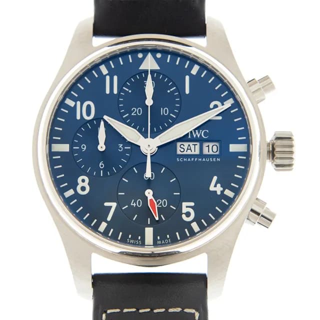 【IWC 萬國錶】飛行員計時藍面藍色皮帶機械款x41mm(IW388101)