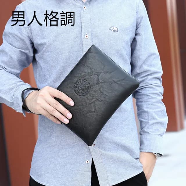 【BONum 博紐】父親節禮物 男士圓標休閒時尚手拿包 信封包(男用 手機包 外出包 商務 休閒 小包)