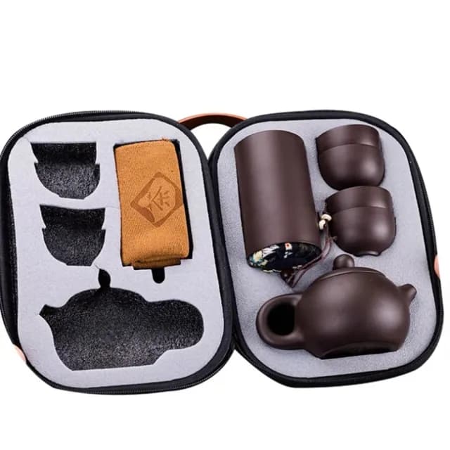 【八方開運】茶具旅行組快客杯紫砂茶壺(茶具便攜包一壺四杯紫砂功夫旅遊茶壺套裝)