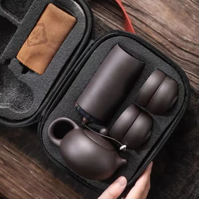 【八方開運】茶具旅行組快客杯紫砂茶壺(茶具便攜包一壺四杯紫砂功夫旅遊茶壺套裝)
