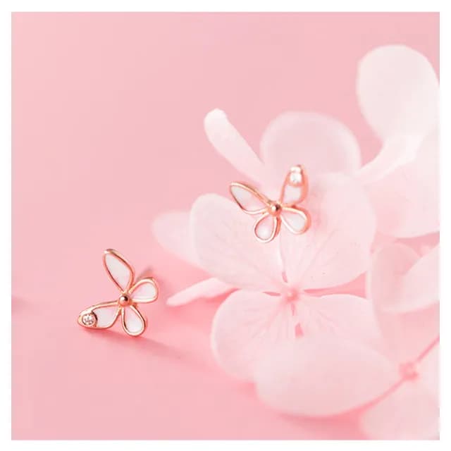 【HaNA 梨花】韓國精鑲系列．甜美蝴蝶輕舞翩耳環(針式 耳環 耳飾 耳圈 耳釘)