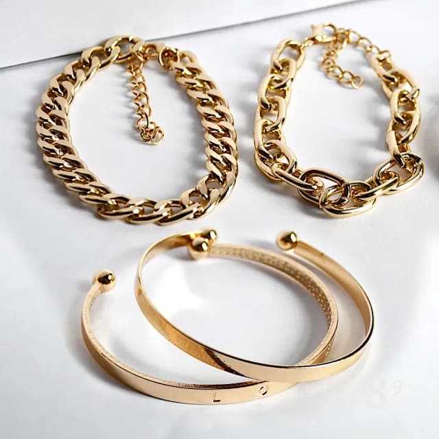 【89 zone】法式古典波西米亞風奢華鏈條 手鐲 手環 手鍊 4 入1 組(金)