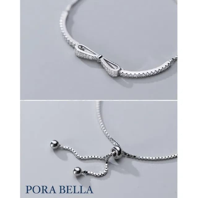 【Porabella】925純銀鋯石滿鑽蝴蝶結手鍊手環 甜美可愛 告白禮物 情人節禮物 送女友 銀飾 Bracelet