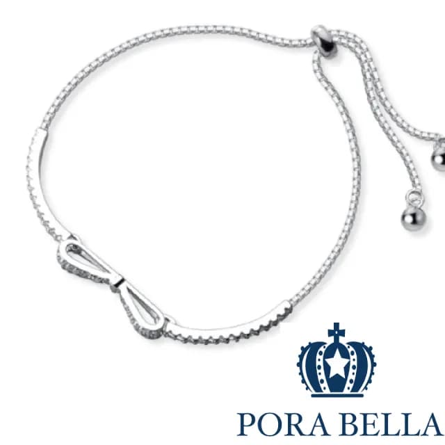 【Porabella】925純銀鋯石滿鑽蝴蝶結手鍊手環 甜美可愛 告白禮物 情人節禮物 送女友 銀飾 Bracelet