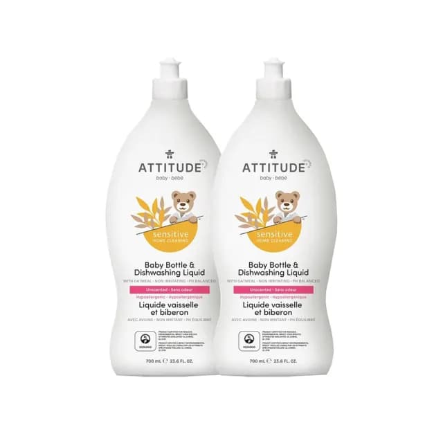 【ATTITUDE 艾特優】寶寶敏感肌膚奶瓶餐具洗潔精（無香精）組