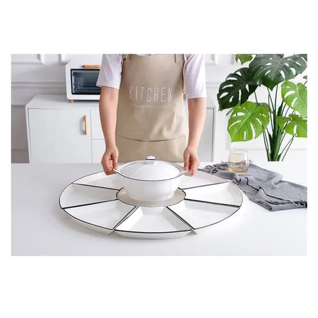 【尚金】陶瓷拼盤餐具 菜盤 宴席拼盤 圓形拼盤(創意菜盤 梯形拼盤8個+防燙雙耳鍋)