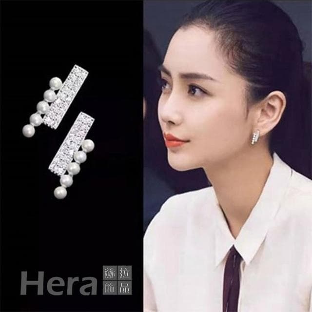【HERA 赫拉】名媛氣質一字珍珠鑲鑽耳飾 H111021604(情人節禮物 生日禮物)