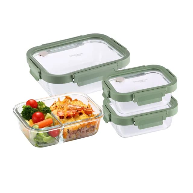 【CorelleBrands 康寧餐具】文青款 全可拆玻璃保鮮盒四件組-上蓋可微波(380mlx2+640mlx1+1060mlx1)