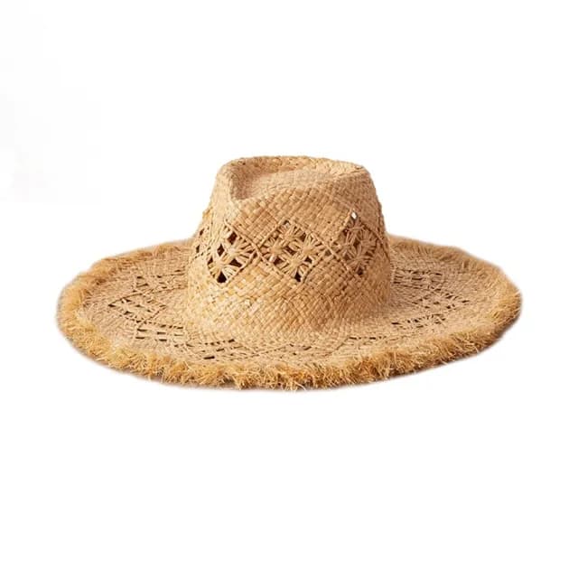 【米蘭精品】現貨+預購 草帽防曬爵士帽(鏤空磨毛邊手編大簷女帽子母親節情人節生日聖誕節交換禮物74bw22)