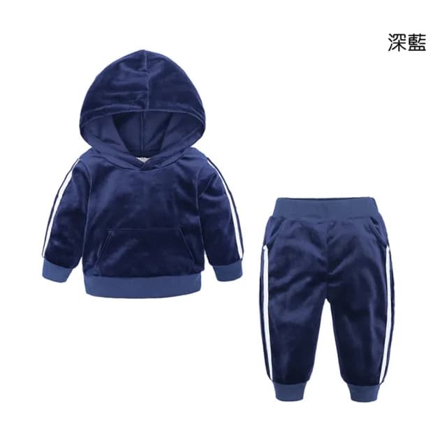 【橘魔法】運動風金絲絨連帽長袖上衣+長褲(帽T 套裝 中性款 中童 男童 女童 童裝 保暖)