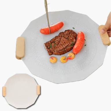 【烤肉必備】韓式麥飯石不沾燒烤盤34cm(木質手柄 雙耳烤盤 鐵板燒 煎烤盤 電磁卡式爐 露營 中秋節)