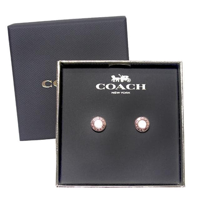 【COACH】玫瑰金圓形x白貝石耳環禮盒組