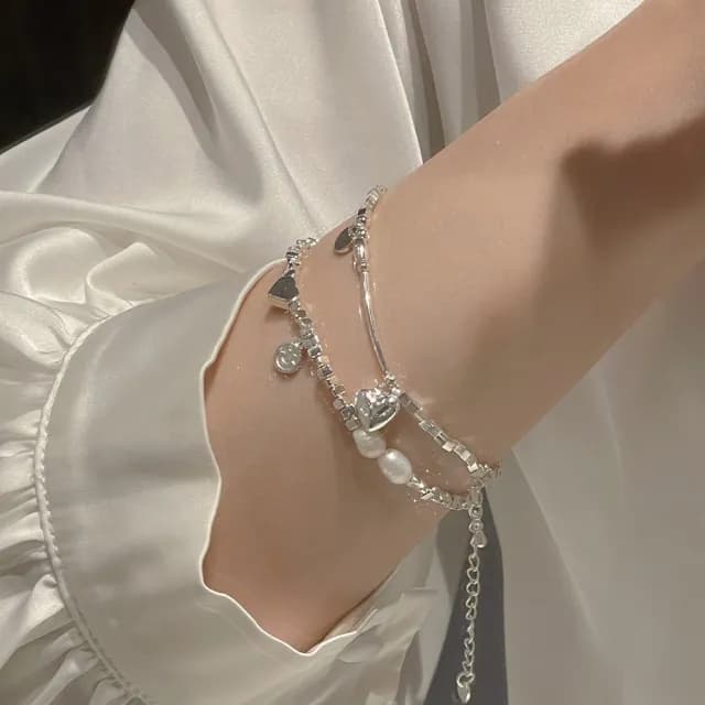 【MoonDy】雙11 包包 純銀手鍊 愛心手鏈 純銀手環 閨蜜手鍊 銀手鍊 冷淡風 Y2K 高質感手鍊 送禮