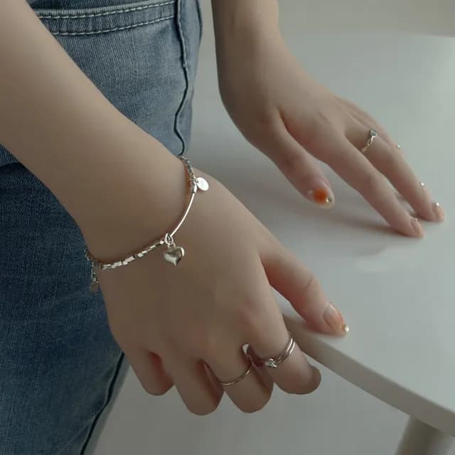 【MoonDy】雙11 包包 純銀手鍊 愛心手鏈 純銀手環 閨蜜手鍊 銀手鍊 冷淡風 Y2K 高質感手鍊 送禮