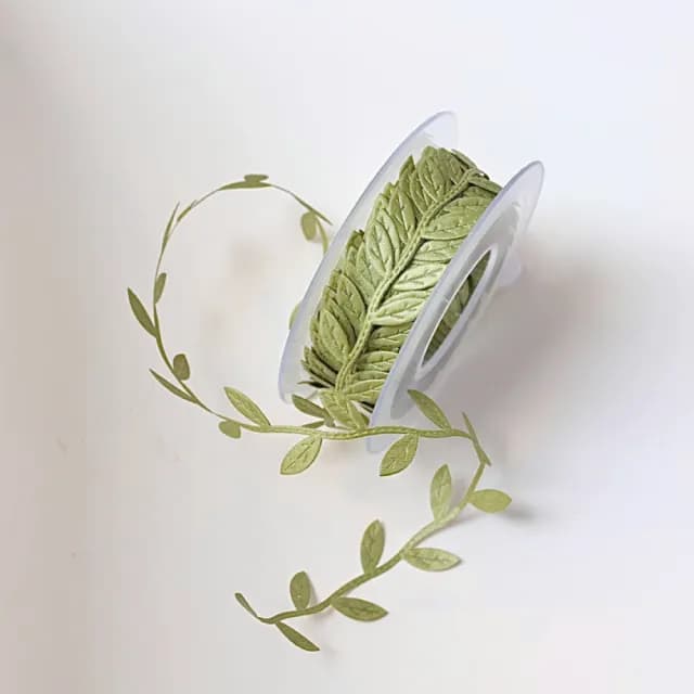 超聲波壓花葉子裝飾織帶15m(禮物包裝 捧花緞帶 腰帶 連衣裙 裙帶 配件 女士 拍攝道具 花束帶)