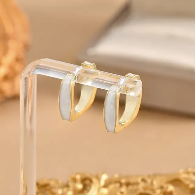 【Umi】925純銀針淡金色復古輕奢象牙米白色方形環繞環形耳環65296(日韓時尚潮流耳飾耳針耳墜耳釘)