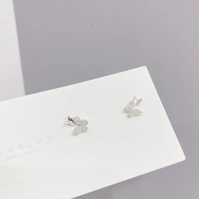 【Umi】一卡3對925純銀針微鑲鋯石蝴蝶造型耳環589(日韓時尚潮流耳飾耳針耳墜耳釘)