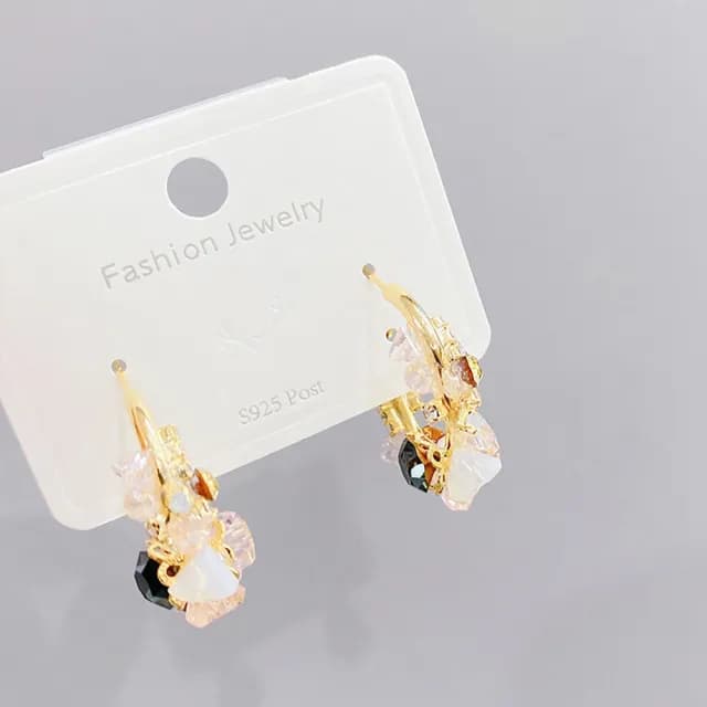 【Umi】925純銀針淡金色微鑲彩色鋯石復古輕奢圓形環繞環形耳環709(日韓時尚潮流耳飾耳針耳墜耳釘)