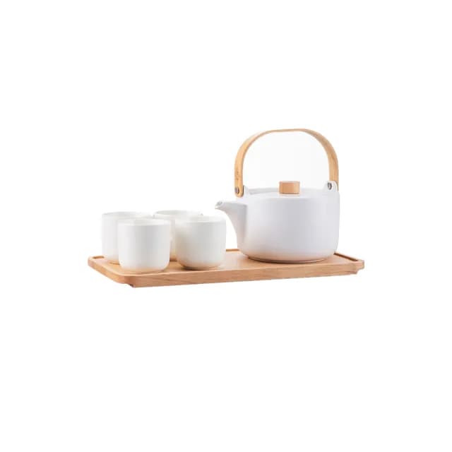 【萬土燒】日式簡約風陶瓷茶具6件組附木盤
