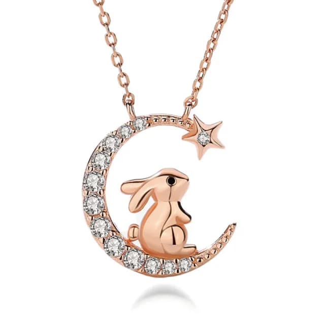 【Sayaka 紗彌佳】項鍊 925純銀月光下的約定兔子月亮造型鑲鑽項鍊(盒裝 送禮 禮物 純銀)