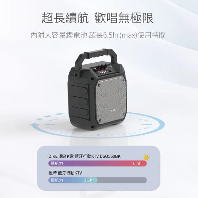 【DIKE】潮音K歌 藍牙行動音響 行動卡拉OK(DSO560BK)