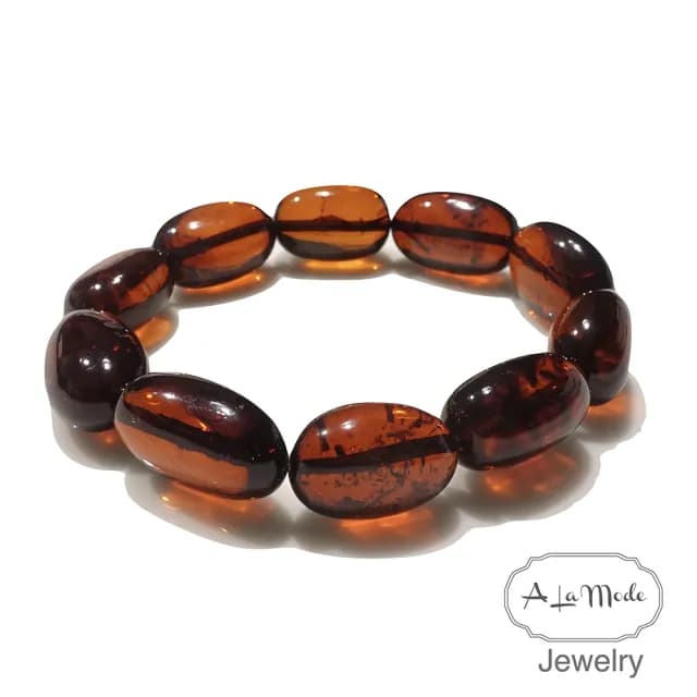 【Alamode】橄欖形天然血珀手鍊 健康運佳(波羅的海琥珀)