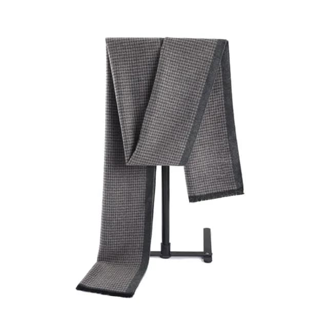 男士圍巾 仿羊絨質感保暖圍巾 千鳥格(深灰色)