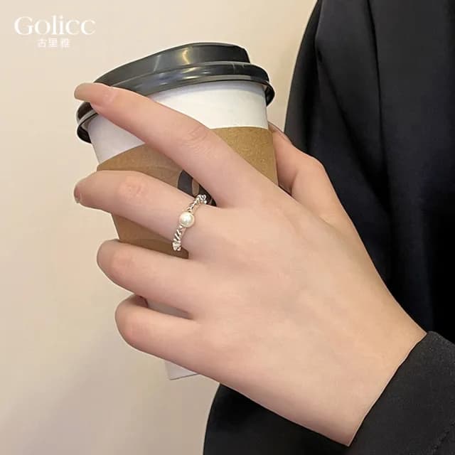【Gulicc】戒指 不規則 碎銀子 珍珠(雙11 聖誕節 生日 造型戒 食指戒 尾戒 禮物)
