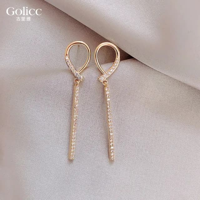 【Golicc】耳環 輕奢 水鑽 長款(七夕 情人節 生日 飾品 耳飾 耳墜 禮物)