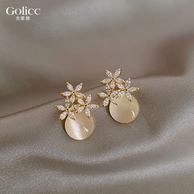 【Golicc】耳環 花朵 貓眼(618 七夕 情人節 生日 飾品 耳飾 耳墜 禮物)